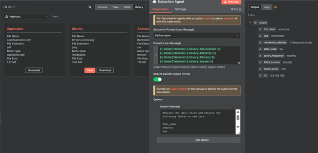Under the hood of an agent node, showing inputs, prompts, and outputs.